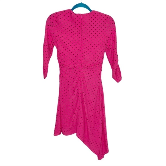 Zara Trafaluc Bright Pink Polka Dot Ruched Asymmetrical Dress - Picture 8 of 16